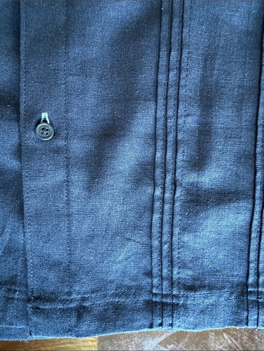 Scotch & Soda Navy Blue Havana Style Linen Blend Pleated Button Down Shirt XXL - Picture 7 of 16